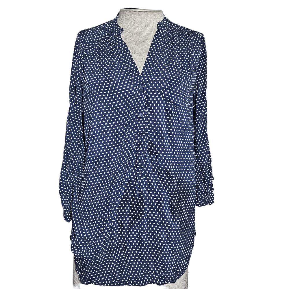 Navy Blue Polka Dot Blouse Size Small